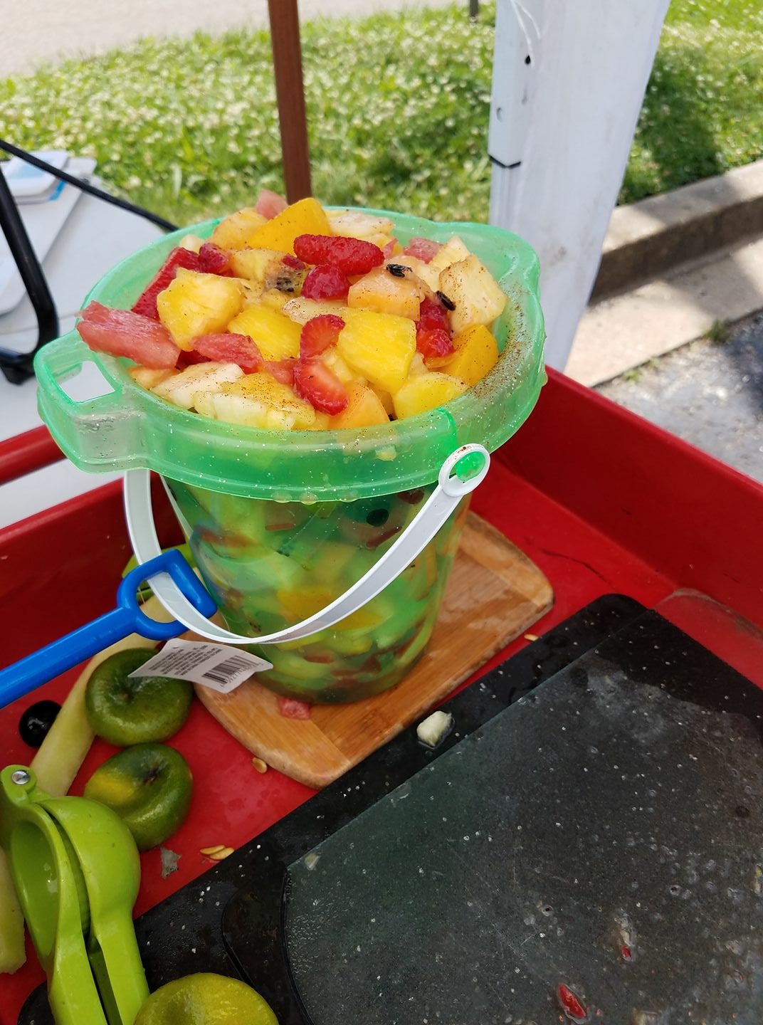 cut up fruit in bucket